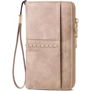 imageBOSTANTEN Wallets for Women Leather RFID Double Zipper Around Credit Card Holder Large Capacity Wristlet Clutch WalletSkin Tone