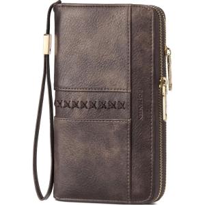 imageBOSTANTEN Wallets for Women Leather RFID Double Zipper Around Credit Card Holder Large Capacity Wristlet Clutch WalletTcoffee