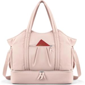 imageBOSTANTEN Weekender Bags for Women Waterproof Gym Bag with Shoe Compartment Ideal Carryon Bag for Sport and Travel BlackAPink
