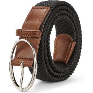 imageBOSTANTEN Women Belts For Jeans Dresses Pants Trendy Ladies Leather Waist Black Belt with Silver Oval Buckle005blackBraided
