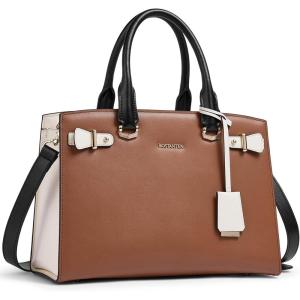 imageBOSTANTEN Women Leather Handbag Designer Satchel Purses Top Handle Shoulder Totes Crossbody BagA05brown With White