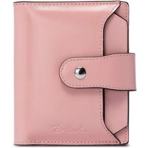 imageBOSTANTEN Women Leather Wallet RFID Blocking Small Bifold Zipper Pocket Wallet Card Case Purse with ID Window1pink