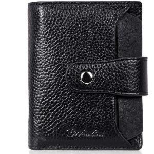 imageBOSTANTEN Women Leather Wallet RFID Blocking Small Bifold Zipper Pocket Wallet Card Case Purse with ID Window2black pebble