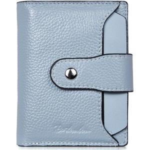 imageBOSTANTEN Women Leather Wallet RFID Blocking Small Bifold Zipper Pocket Wallet Card Case Purse with ID Window2blue pebble