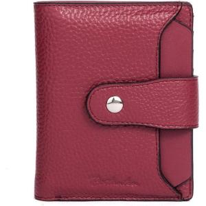 imageBOSTANTEN Women Leather Wallet RFID Blocking Small Bifold Zipper Pocket Wallet Card Case Purse with ID Window2red pebble