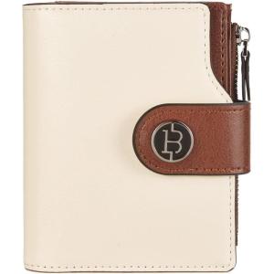 imageBOSTANTEN Women Leather Wallet Small RFID Blocking Bifold Zipper Pocket Wallet Card Case with ID Window BlackBeige1Beige