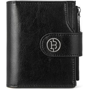 imageBOSTANTEN Women Leather Wallet Small RFID Blocking Bifold Zipper Pocket Wallet Card Case with ID Window BlackBeige1Black