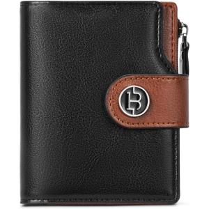 imageBOSTANTEN Women Leather Wallet Small RFID Blocking Bifold Zipper Pocket Wallet Card Case with ID Window BlackBeige1BlackBeige