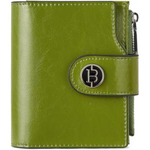 imageBOSTANTEN Women Leather Wallet Small RFID Blocking Bifold Zipper Pocket Wallet Card Case with ID Window BlackBeige1Green