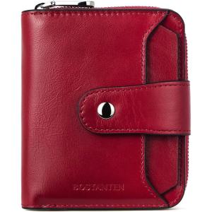 imageBOSTANTEN Women Leather Wallet Small RFID Blocking Bifold Zipper Pocket Wallet Card Case with ID Window BlackBeige3aWine Red