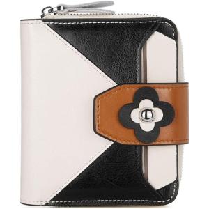 imageBOSTANTEN Women Leather Wallet Small RFID Blocking Bifold Zipper Pocket Wallet Card Case with ID Window BlackBeige3afloral Beige