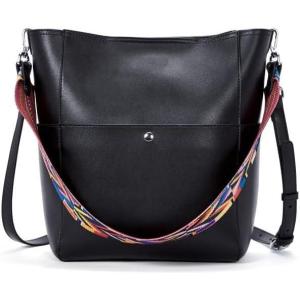 imageBOSTANTEN Womens Leather Designer Handbags Tote Purses Shoulder Bucket BagsMedium Black