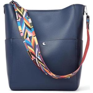 imageBOSTANTEN Womens Leather Designer Handbags Tote Purses Shoulder Bucket BagsMedium Blue