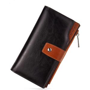 imageBOSTANTEN Womens Leather Wallets RFID Blocking Large Capacity Trifold Card Holder Ladies Phone Clutch BrownCBlackBrown
