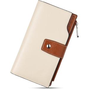 imageBOSTANTEN Womens Leather Wallets RFID Blocking Large Capacity Trifold Card Holder Ladies Phone Clutch BrownCBrownBeige