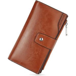 imageBOSTANTEN Womens Leather Wallets RFID Blocking Large Capacity Trifold Card Holder Ladies Phone Clutch BrownCOrange Brown