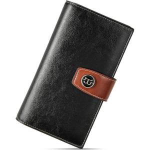 imageBOSTANTEN Womens Leather Wallets RFID Blocking Large Capacity Trifold Card Holder Ladies Phone Clutch BrownDBlackBrown
