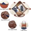 imageBOSTANTEN Weekender Bags for Women Leather Duffle Bag for Travel Overnight Duffel Carry on Large Tote with Trolley Sleeve and Luggage TagBeigeBrown