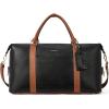 imageBOSTANTEN Weekender Bags for Women Leather Duffle Bag for Travel Overnight Duffel Carry on Large Tote with Trolley Sleeve and Luggage TagBlack