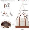 imageBOSTANTEN Weekender Bags for Women Leather Travel Duffle Bag Carry On Large Tote Duffel with Shoe Compartment and Trolley SleeveABeigeBrown