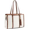 imageBOSTANTEN Laptop Tote Bag for Women Work Bag Professional 156 inch Leather Briefcase Business Office Purse Shoulder BagsBeige With Brown