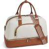 imageBOSTANTEN Weekender Bags for Women Leather Travel Duffle Bag Carry On Large Tote Duffel with Shoe Compartment and Trolley SleeveBBeigeBrown