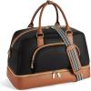 imageBOSTANTEN Weekender Bags for Women Leather Travel Duffle Bag Carry On Large Tote Duffel with Shoe Compartment and Trolley SleeveBBlackBrown