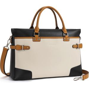 imageBOSTANTEN Briefcase for Women Leather Laptop Bag 156 inch Computer Messenger Office Business Work ToteBeige With Black