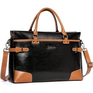imageBOSTANTEN Briefcase for Women Leather Laptop Bag 156 inch Computer Messenger Office Business Work ToteBlack