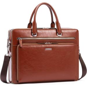 imageBOSTANTEN Briefcases for Men Messenger Bag Genuine Leather Laptop Bag 156 inch Office Work Tote for Buisness TravelAbrown