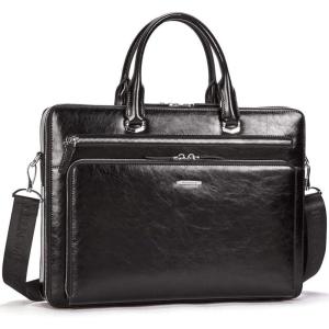 imageBOSTANTEN Briefcases for Men Messenger Bag Genuine Leather Laptop Bag 156 inch Office Work Tote for Buisness TravelBblack