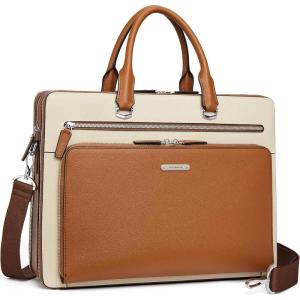 imageBOSTANTEN Briefcases for Men Messenger Bag Genuine Leather Laptop Bag 156 inch Office Work Tote for Buisness TravelCbrownbeige