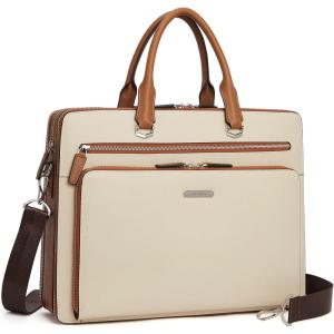 imageBOSTANTEN Briefcases for Men Messenger Bag Genuine Leather Laptop Bag 156 inch Office Work Tote for Buisness TravelDbeigebrown