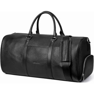 imageBOSTANTEN Genuine Leather Travel Weekender Overnight Duffel Bag Gym Sports Luggage Bags for Men Large BlackLargeBlack