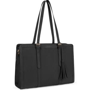 imageBOSTANTEN Laptop Tote Bag for Women Work Bag Professional 156 inch Leather Briefcase Business Office Purse Shoulder BagsBlack
