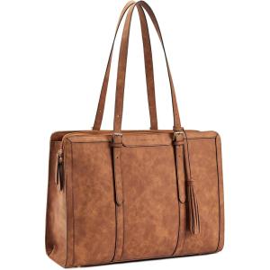 imageBOSTANTEN Laptop Tote Bag for Women Work Bag Professional 156 inch Leather Briefcase Business Office Purse Shoulder BagsBrown