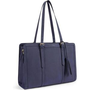 imageBOSTANTEN Laptop Tote Bag for Women Work Bag Professional 156 inch Leather Briefcase Business Office Purse Shoulder BagsDark Blue
