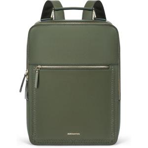 imageBOSTANTEN Leather Backpack 156 inch Laptop Bag Travel Casual Computer Backpack College Business Work Shoulder Bags with Trolley Sleeve for Women Men BrownOlive Green
