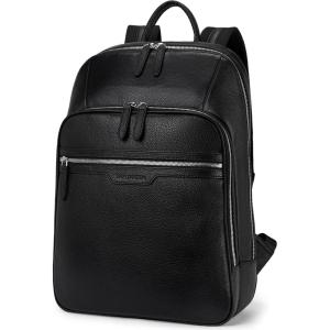 imageBOSTANTEN Leather Backpacks College 156 Laptop Travel Computer Shoulder Backpack For Men Coffeebrown1black