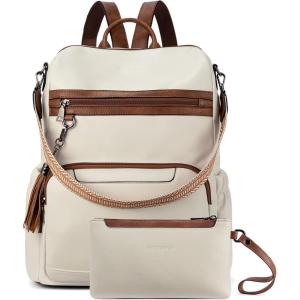 imageBOSTANTEN Leather Laptop Backpack for Women Designer Travel Backpack with Laptop Compartment Ladies Computer Shoulder Bags BlackBeigeBrownBeigebrown