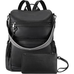 imageBOSTANTEN Leather Laptop Backpack for Women Designer Travel Backpack with Laptop Compartment Ladies Computer Shoulder Bags BlackBeigeBrownBlack