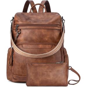 imageBOSTANTEN Leather Laptop Backpack for Women Designer Travel Backpack with Laptop Compartment Ladies Computer Shoulder Bags BlackBeigeBrownBrown