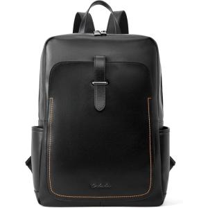 imageBOSTANTEN Leather Laptop Backpack for Women156 inch Computer Backpack Purse College Daypack Work Travel Bag BlackbrownPlain Black