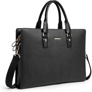 imageBOSTANTEN Leather Lawyers Briefcase Laptop Business Slim Bags for Men ampamp WomenBlack Large