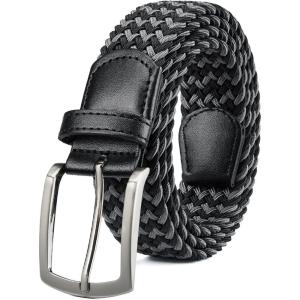 imageBOSTANTEN Stretch Belts for Men Braided Woven Belts Men 1 38quot Gift for Golf Pants Casual Shorts Jeans008black  Grey