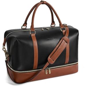 imageBOSTANTEN Weekender Bags for Women Leather Travel Duffle Bag Carry On Overnight Duffel with Shoe CompartmentABlackBrown