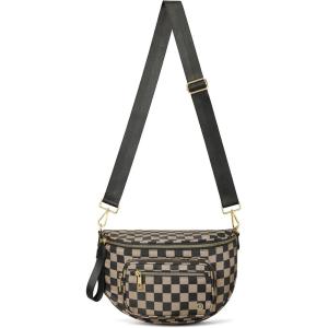 imageBOSTANTEN Crossbody Bags for Women Cross Body Purse Checkered Bum Bag Large Fanny Waist Pack with Adjustable StrapMocha