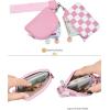 imageBOSTANTEN Small Wallet Checkered Wristlet Wallets for Women RFID Detachable Dual Pouch Keychain Wristlet Wallet Cute Coin Purse Black and WhiteAPink and White