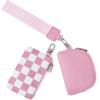 imageBOSTANTEN Small Wallet Checkered Wristlet Wallets for Women RFID Detachable Dual Pouch Keychain Wristlet Wallet Cute Coin Purse Black and WhiteAPink and White