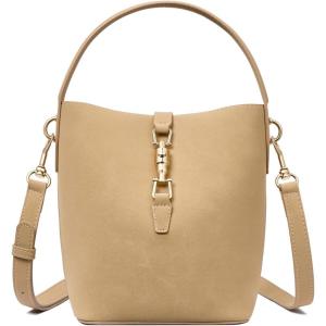 imageBOSTANTEN Small Bucket Bag for Women Crossbody Bags Trendy Vegan Leather Shoulder Purses Designer Ladies HandbagsCamel Brown